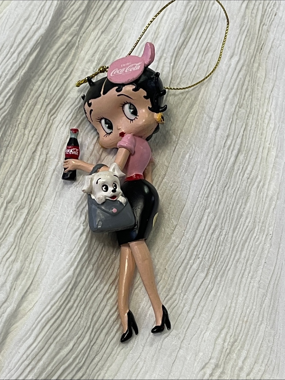 Coca Cola Pink & Black Retro Pin-Up Girl Ornament with Dog